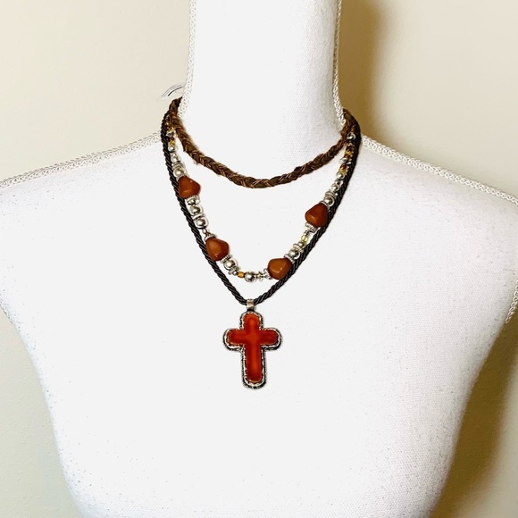 NWT Free People Roadrunner Boho Layered Cross Necklace Women One Size Adjustable - Picture 2 of 4